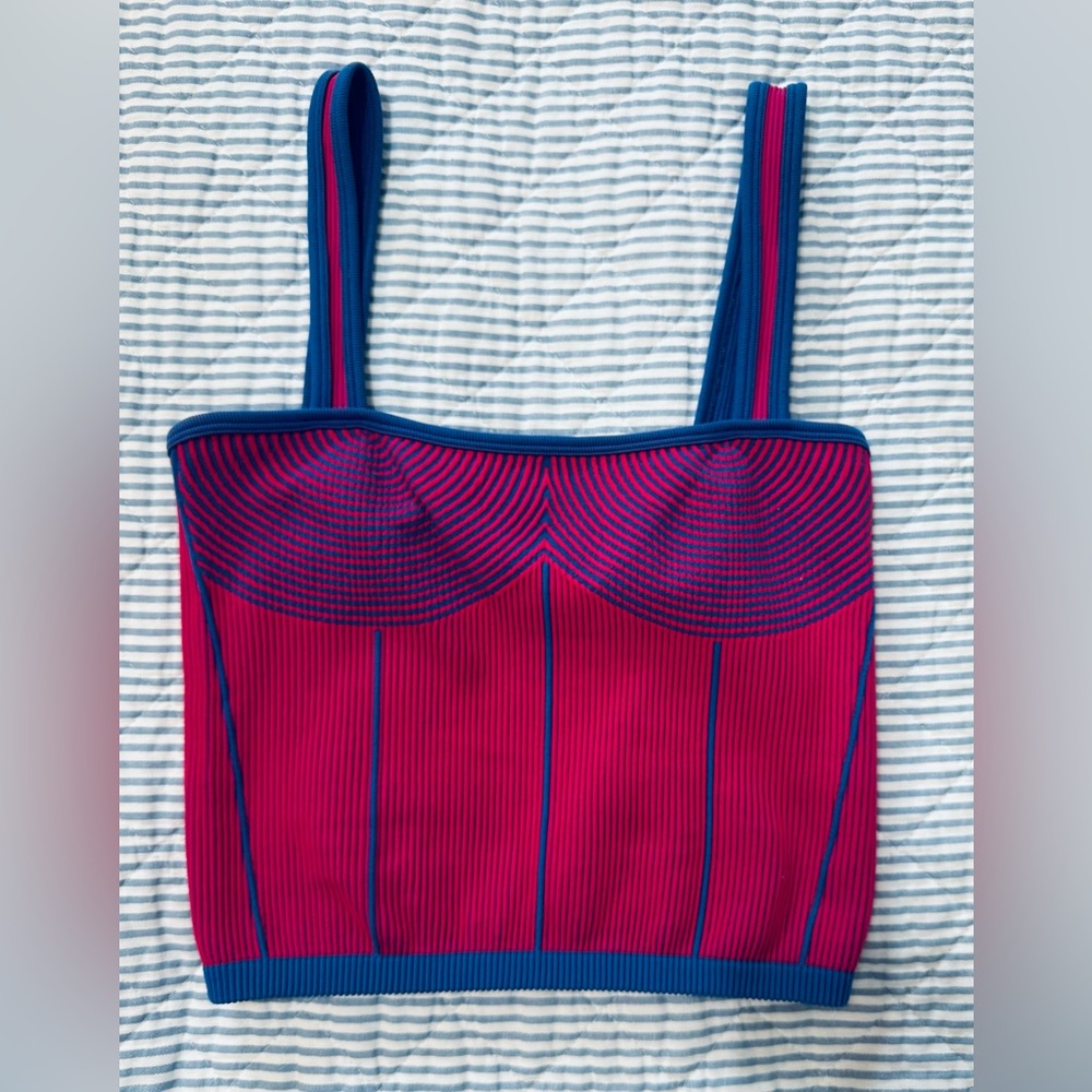 Pink and Blue Striped Crop Top